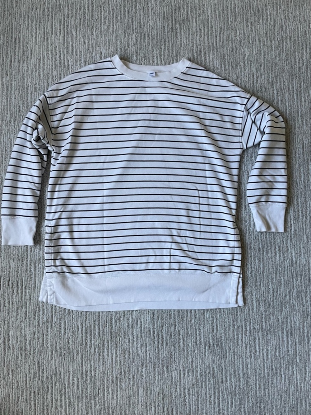 Old Navy White Tunic Crewneck  Sweatshirt with Black Stripes
